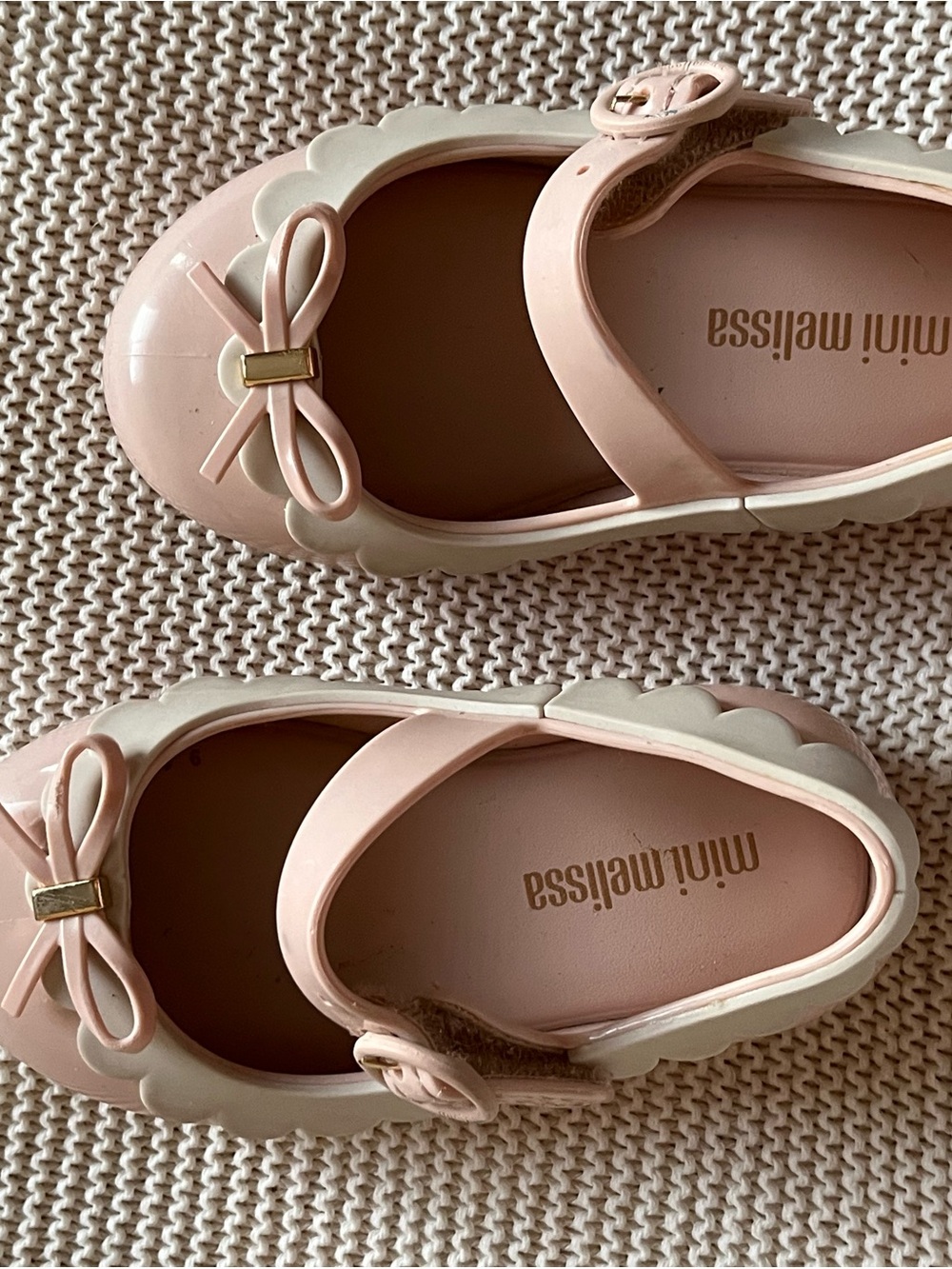 Mini Melissa Girls' Blush Pink and Cream Scalloped Mary Jane Jelly Shoes